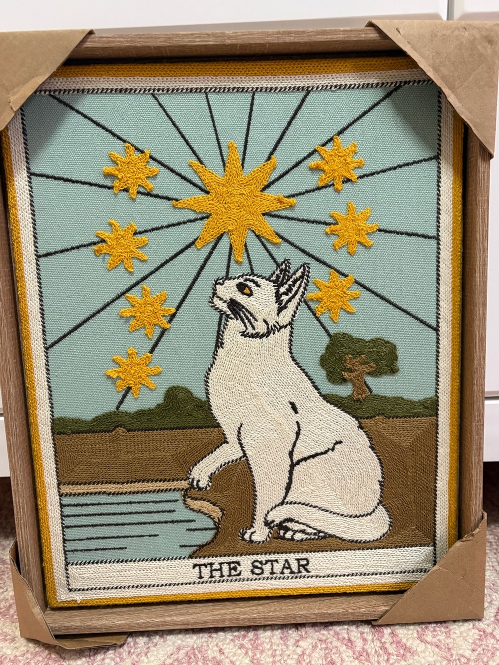BP Home woven artistry The Star' Cat Wall Art in Aqua, Cream & Yellow